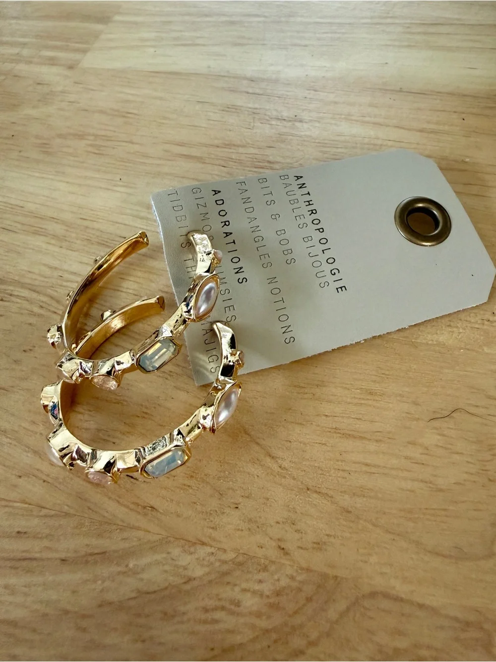 Anthropologie Bezel Stone Hoop Earrings Gold Gemstone Hoop Earrings Jewelry